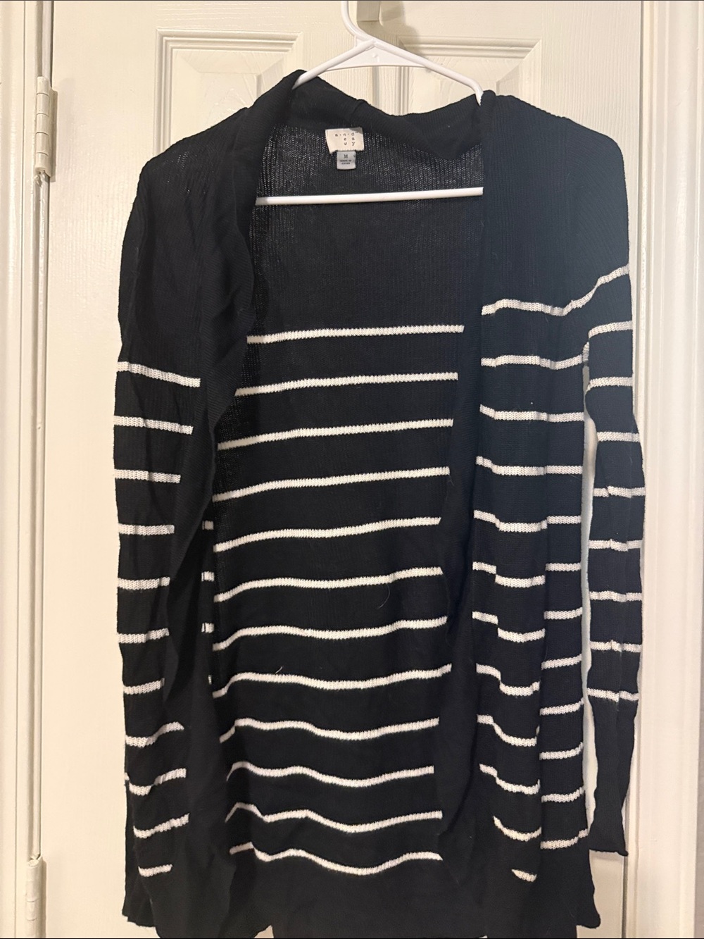 Striped Open Front Cardigan in Black and White
